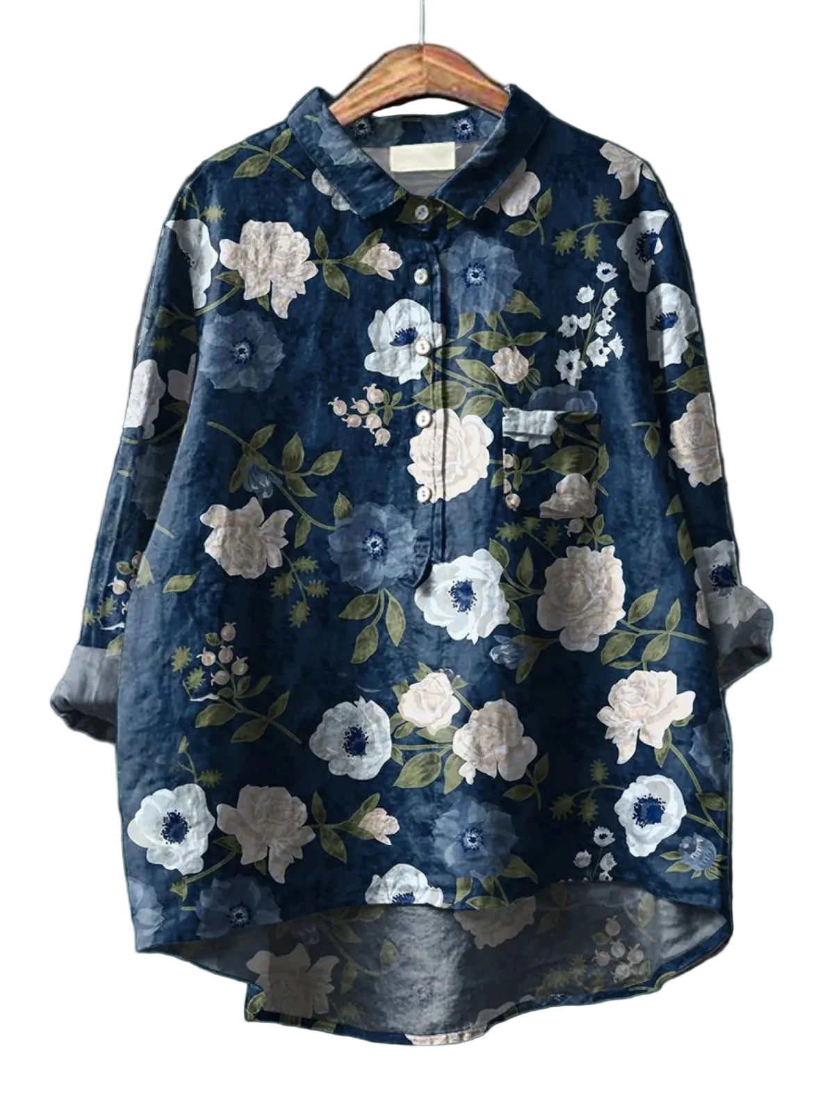 Women’s Long Sleeve Blouse with Floral Pattern and Buttons