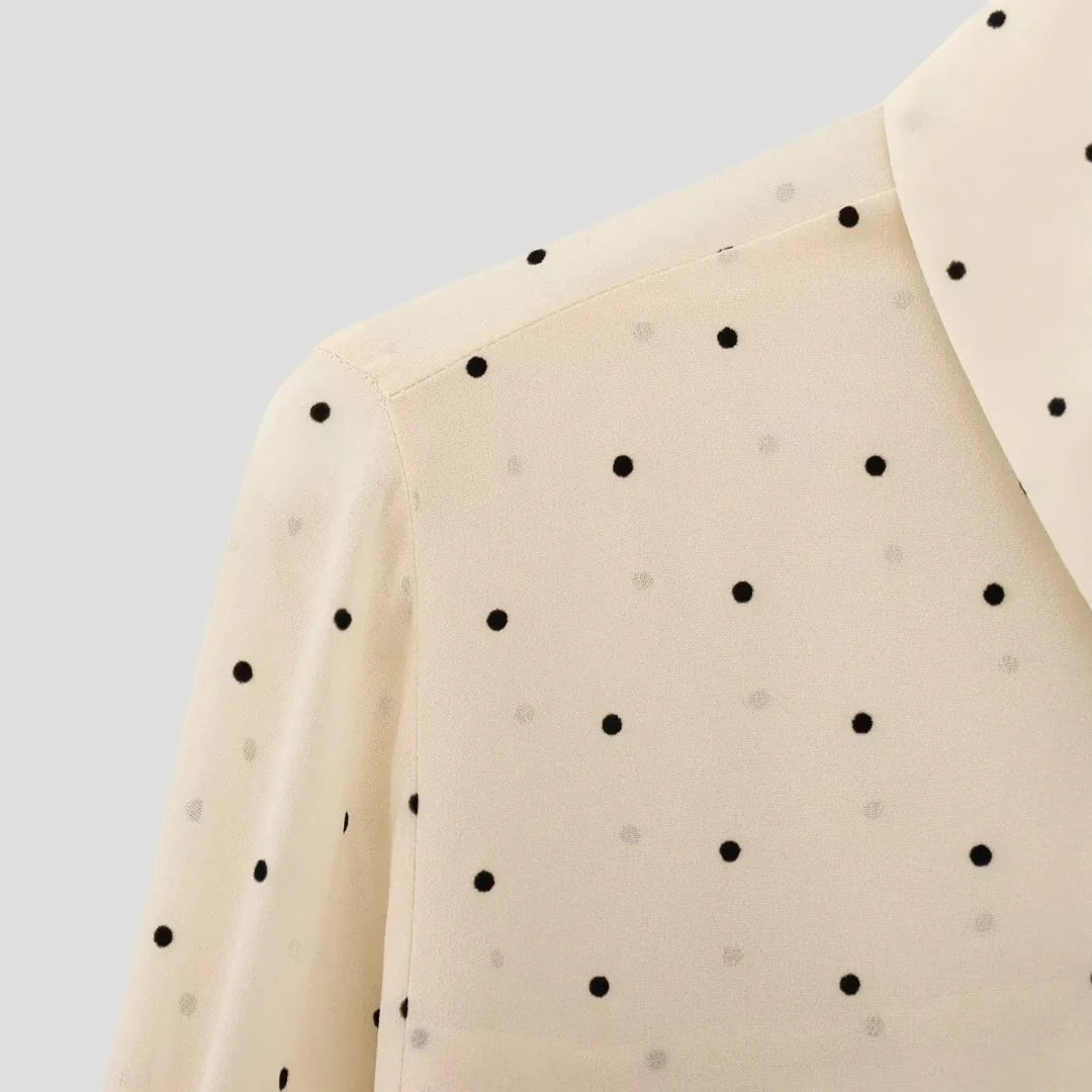 Women’s Long Sleeve Button-Up Top with Collar and Bow Detail