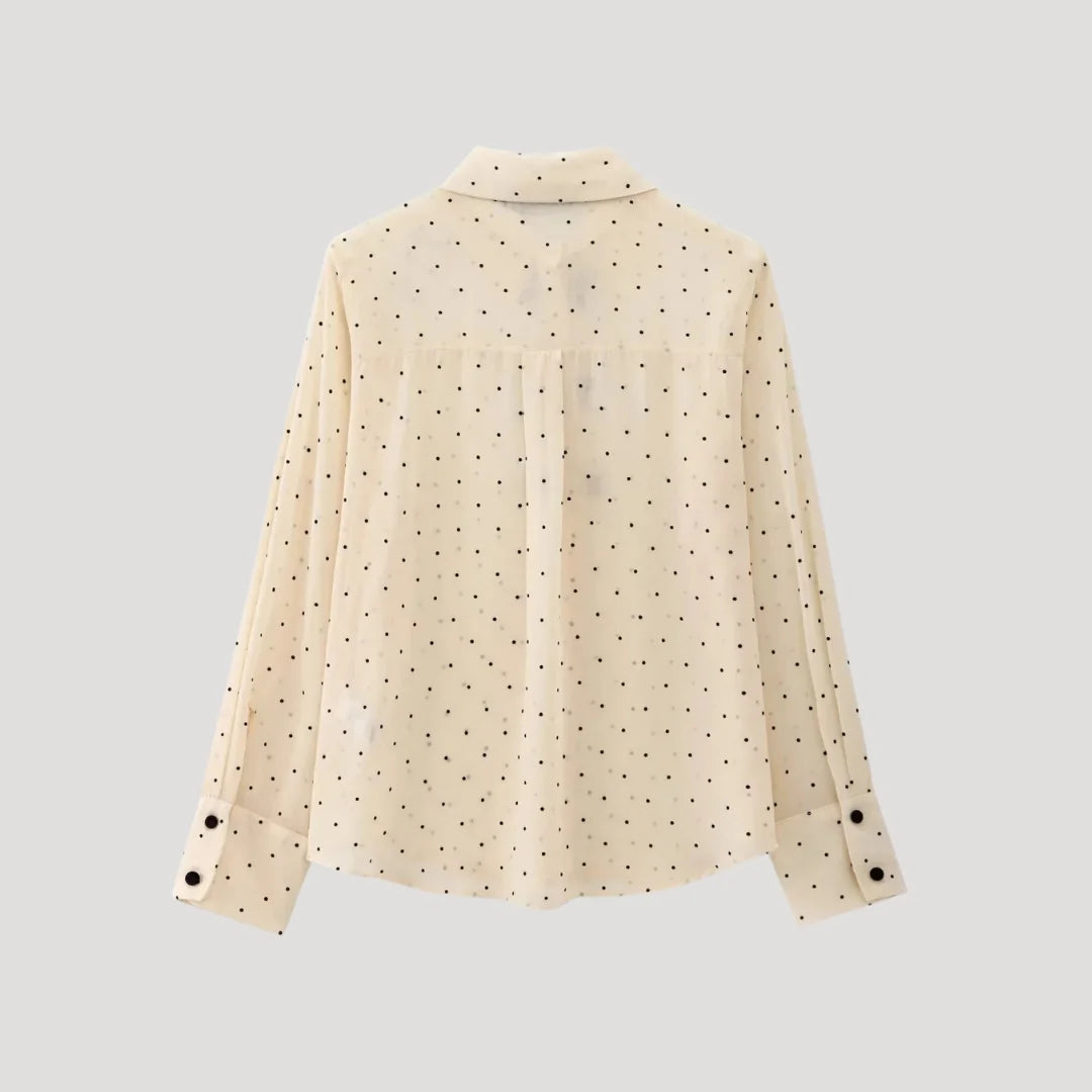 Women’s Long Sleeve Button-Up Top with Collar and Bow Detail