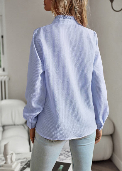 Women’s Long Sleeve Button-Up Top with Ruffle Front Detail
