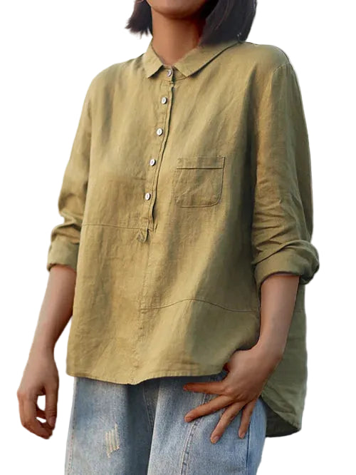 Women’s Long Sleeve Button-Front Shirt with Chest Pocket