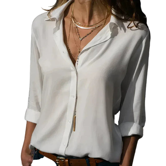 Women’s Long Sleeve Button-Front Shirt with Collar
