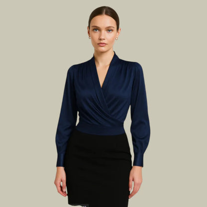 Women’s Long Sleeve Top with Wrap Front and V-Neck