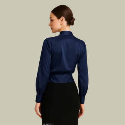 Women’s Long Sleeve Top with Wrap Front and V-Neck