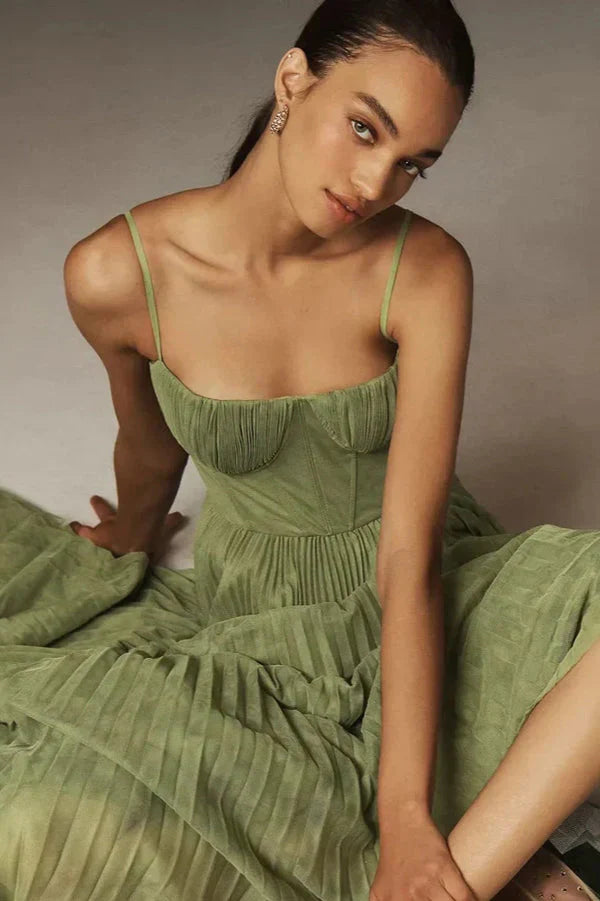 Women’s Maxi Length Dress with Structured Bodice