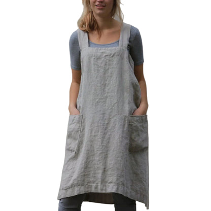 Women’s Midi Apron Dress with Square Neck and Wide Shoulder Straps