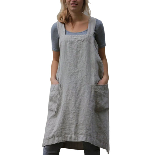Women’s Midi Apron Dress with Square Neck and Wide Shoulder Straps