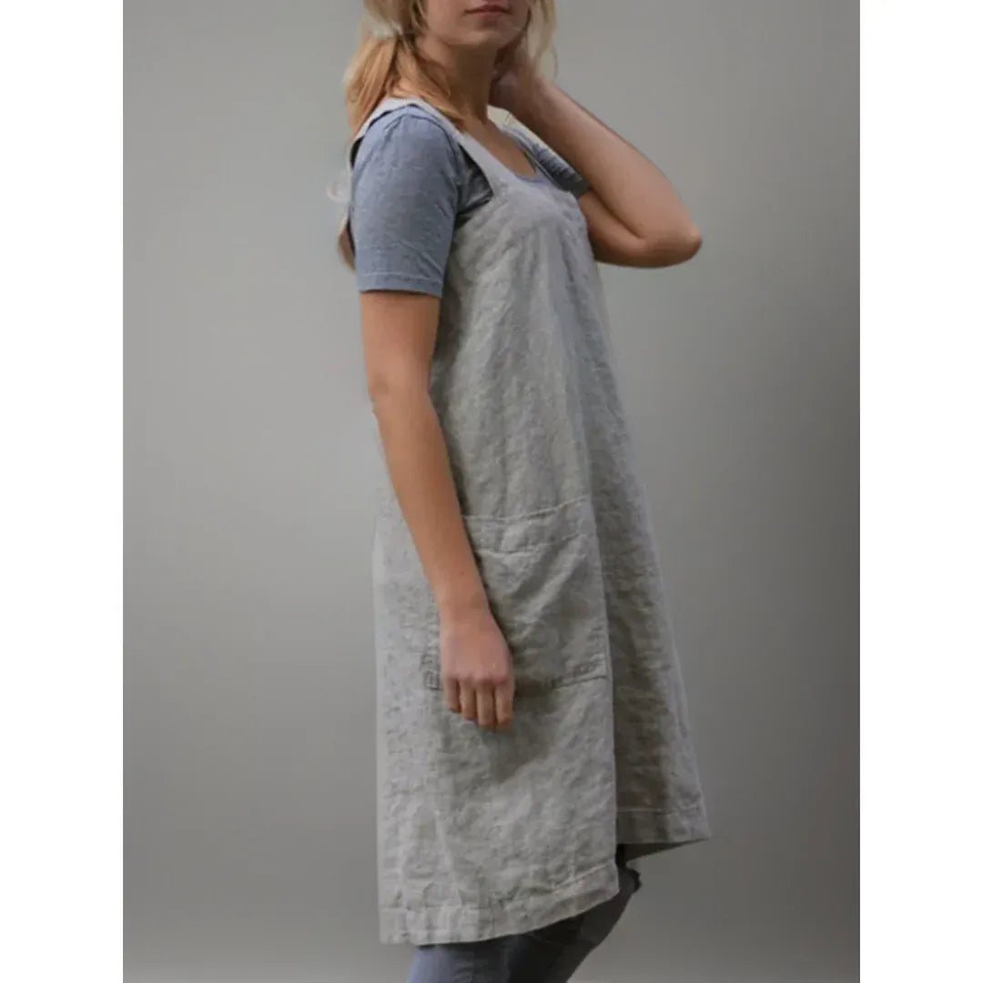Women’s Midi Apron Dress with Square Neck and Wide Shoulder Straps