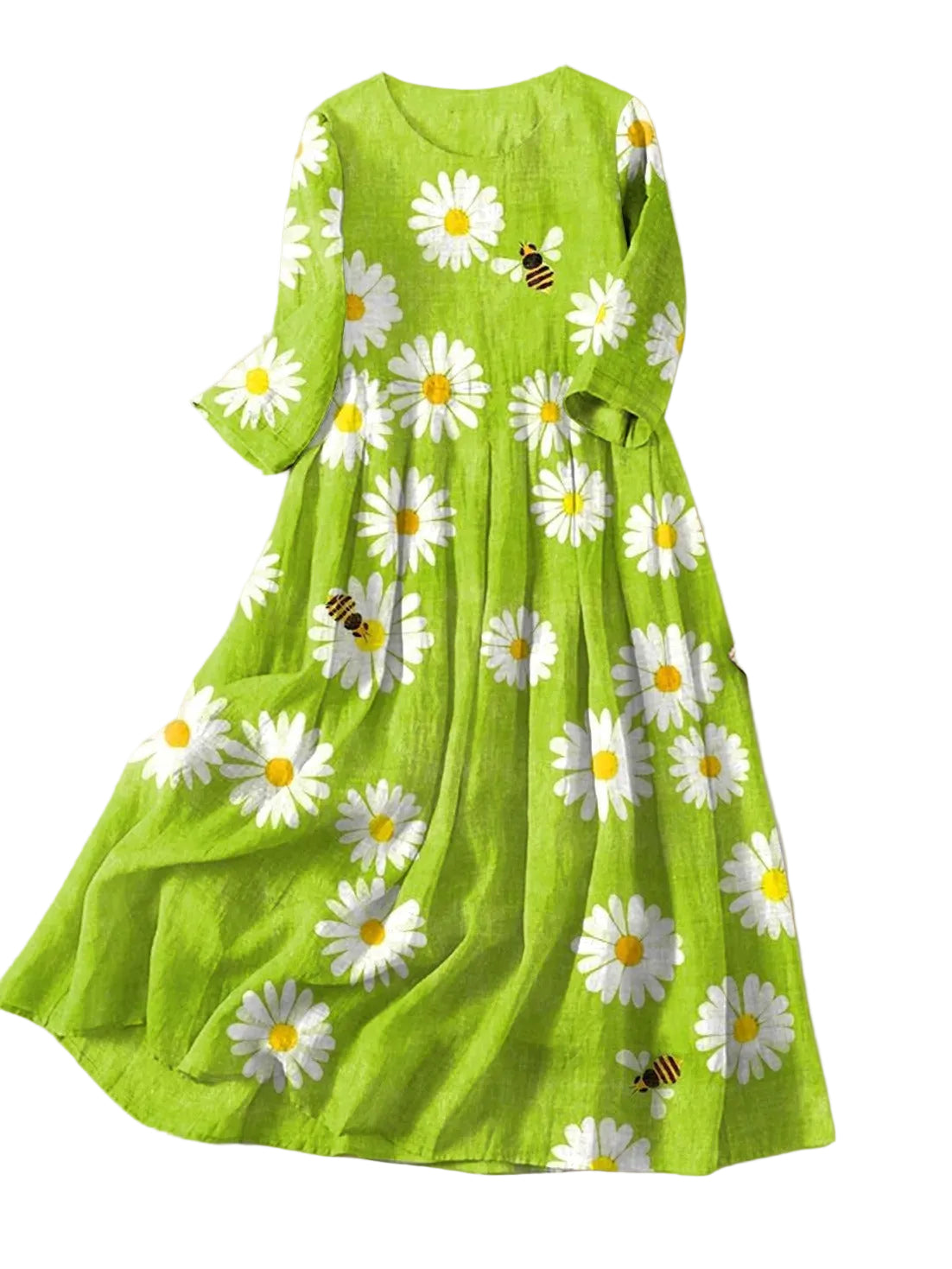 Women’s Midi Dress with Crew Neck and All-Over Floral Pattern