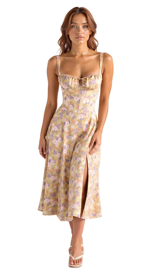 Women’s Midi Dress with Shoulder Straps and Fitted Bodice