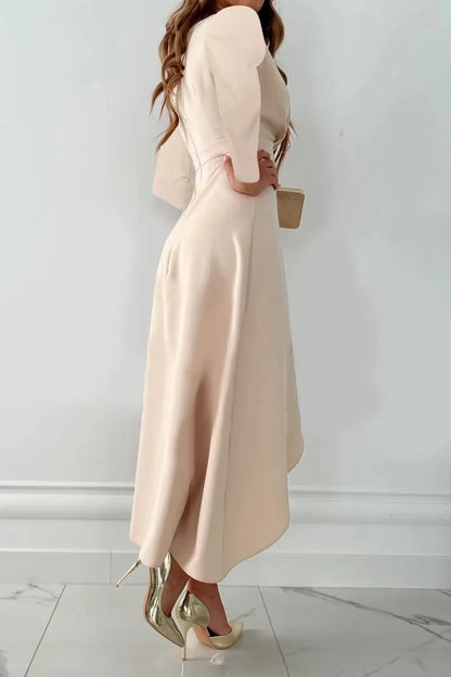 Women’s Midi Dress with Wrap-Style Front and Long Sleeves