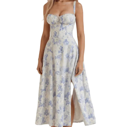 Women’s Midi Dress with Corset Bodice and Flared Skirt