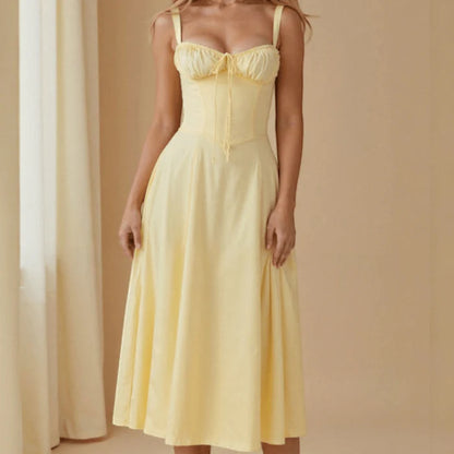 Women’s Midi Dress with Corset Bodice and Flared Skirt