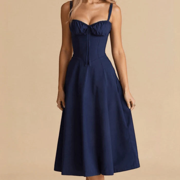 Women’s Midi Dress with Corset Bodice and Flared Skirt