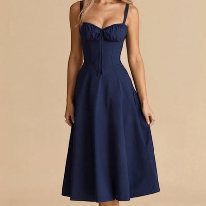 Women’s Midi Dress with Corset Bodice and Flared Skirt