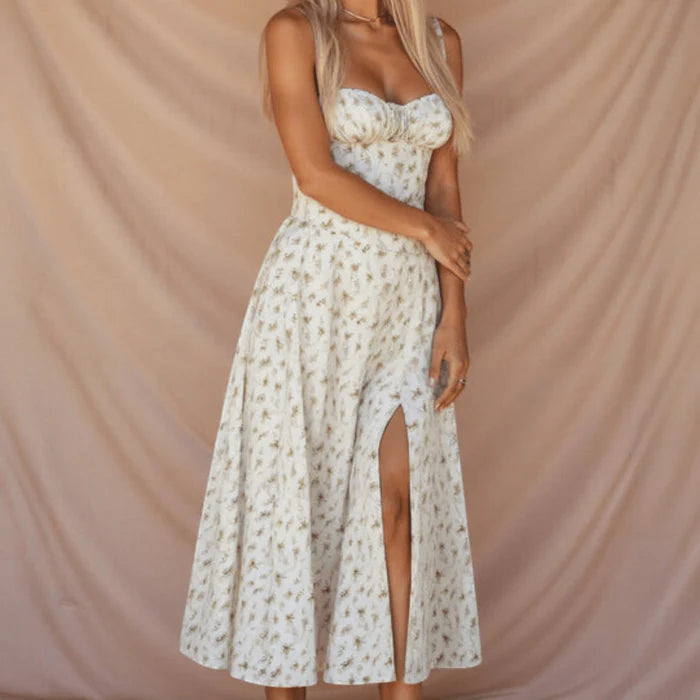 Women’s Midi Dress with Corset Bodice and Flared Skirt