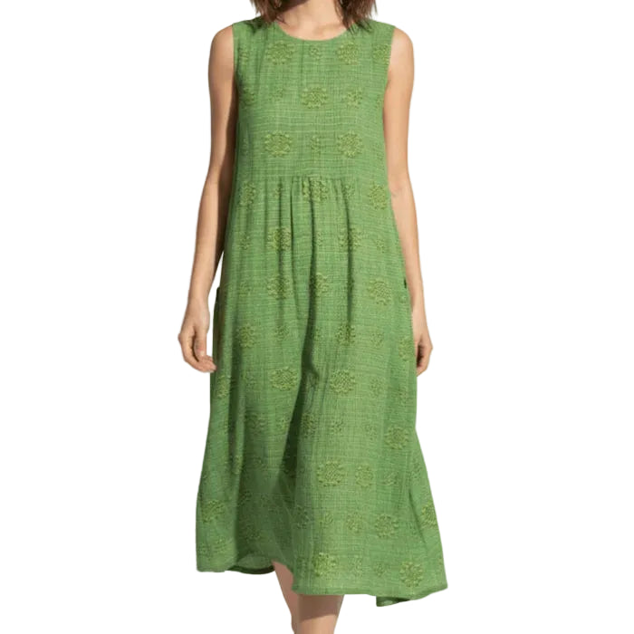 Women’s Midi Dress with Sleeveless Cut and Floral Embroidery