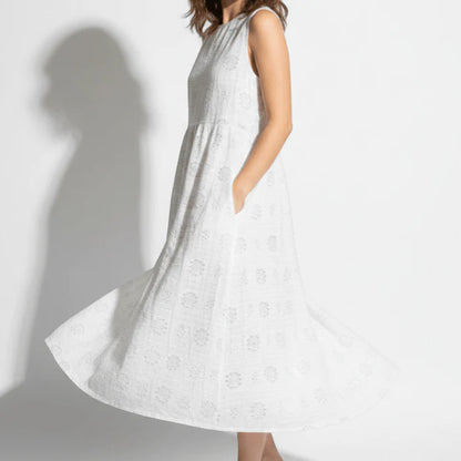 Women’s Midi Dress with Sleeveless Cut and Floral Embroidery