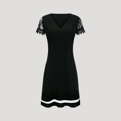 Women’s Mini Dress with Lace Cap Sleeves and V-Neck Design