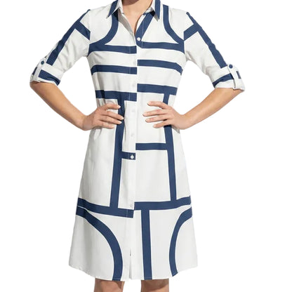 Women’s Mini Dress with Button Front and Geometric Print