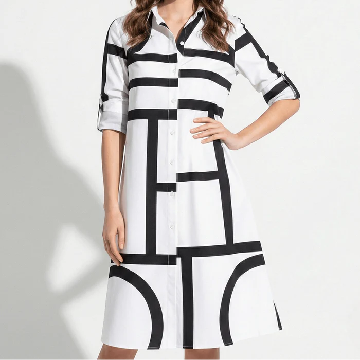 Women’s Mini Dress with Button Front and Geometric Print