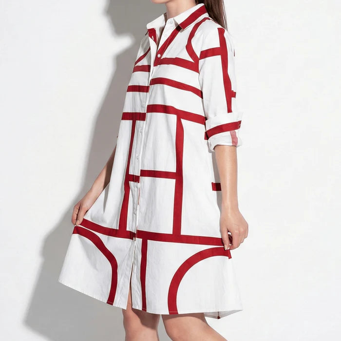 Women’s Mini Dress with Button Front and Geometric Print