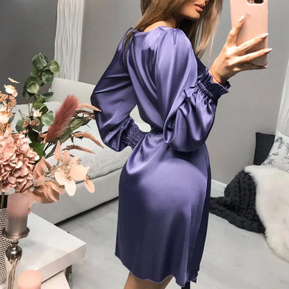 Women’s Mini Length Dress with Long Sleeves and Waist Belt