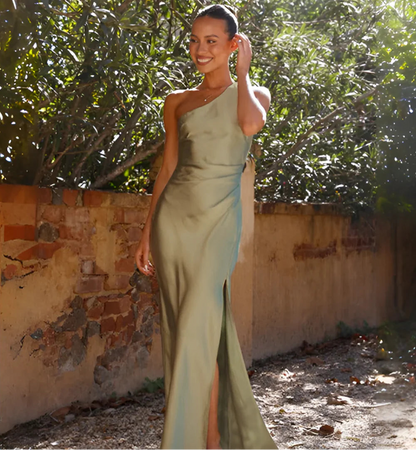 Women’s One-Shoulder Evening Maxi Dress with Side Slit