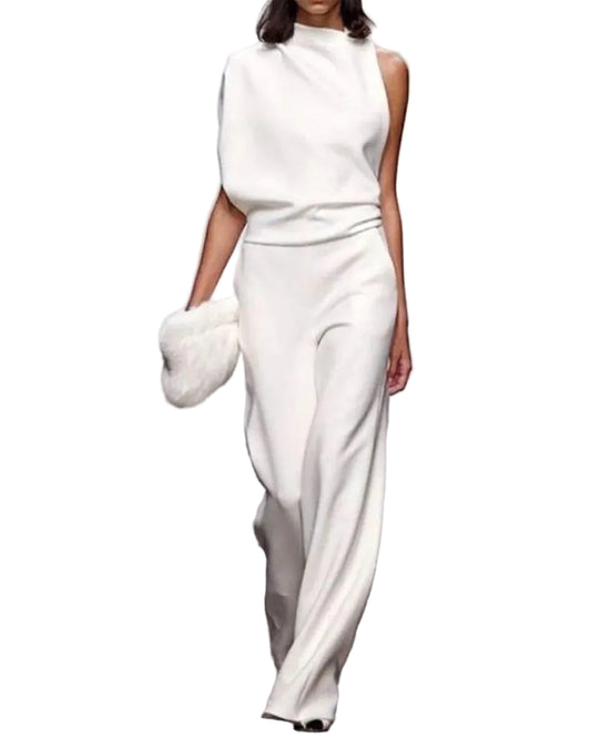 Women’s One-Shoulder Sleeveless Wide Leg Jumpsuit
