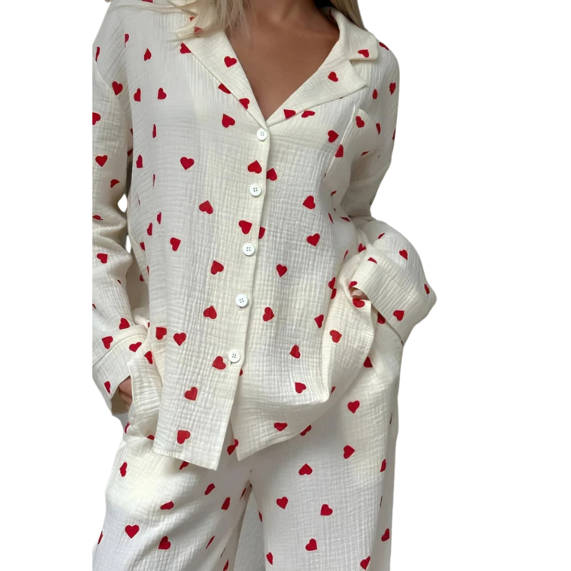Women’s Printed Pajama Set with Button-Front Long Sleeve Top and Pants