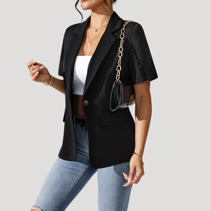 Women’s Short Sleeve Blazer with Notch Lapel and Front Patch Pockets