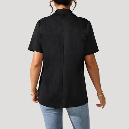 Women’s Short Sleeve Blazer with Notch Lapel and Front Patch Pockets
