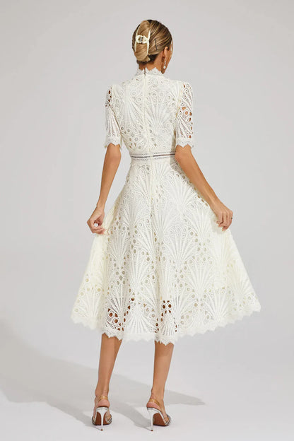 Women’s Short Sleeve Midi Dress with All-Over Lace Design