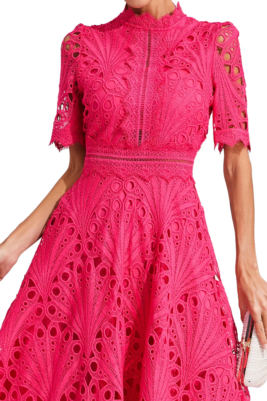 Women’s Short Sleeve Midi Dress with All-Over Lace Design