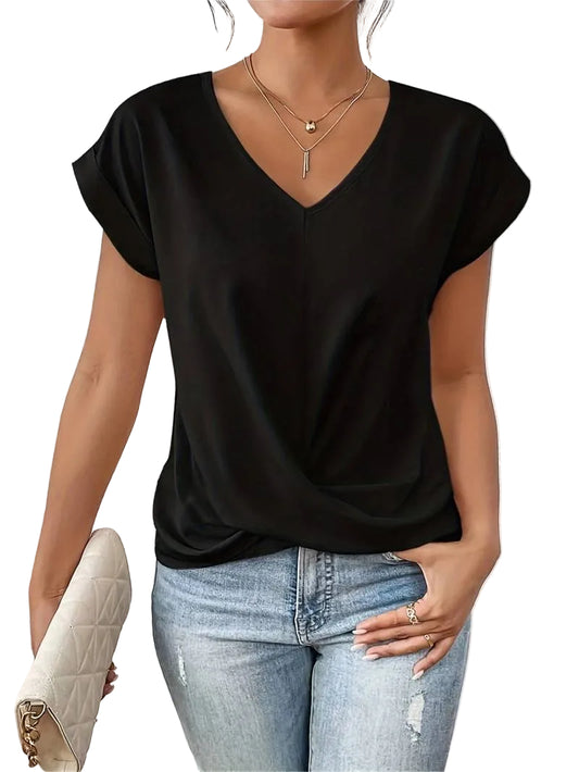 Women’s Short Sleeve V-Neck T-Shirt with Rolled Cuffs