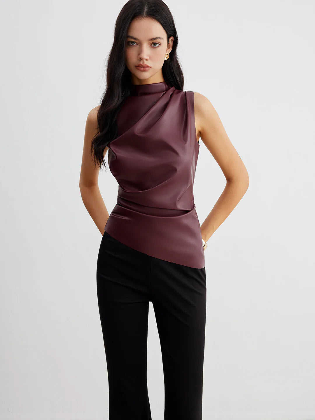 Women’s Sleeveless Draped High Neck Top