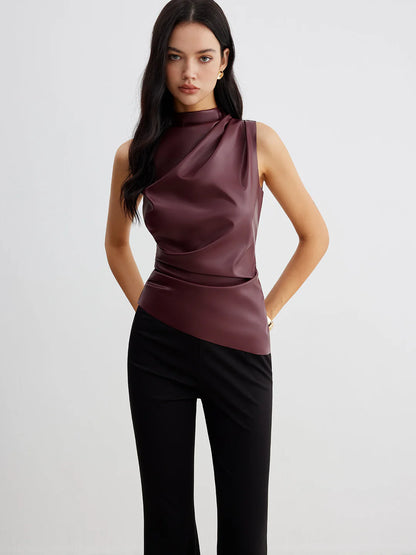 Women’s Sleeveless Draped High Neck Top