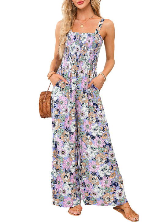 Women’s Sleeveless Floral Jumpsuit with Square Neck
