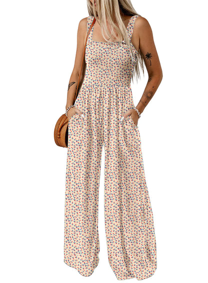 Women’s Sleeveless Floral Jumpsuit with Square Neck