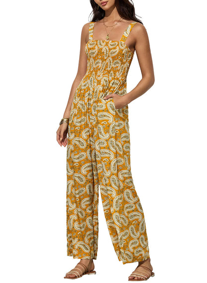 Women’s Sleeveless Floral Jumpsuit with Square Neck