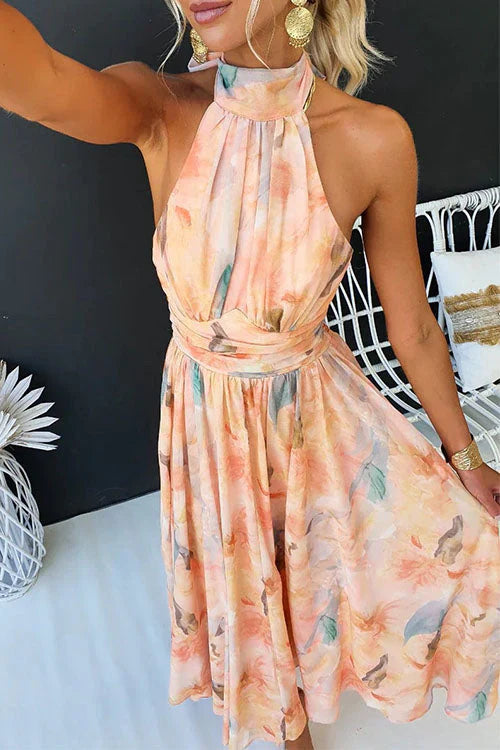 Women’s Sleeveless Maxi Dress with Halter Neck and Flowing Skirt