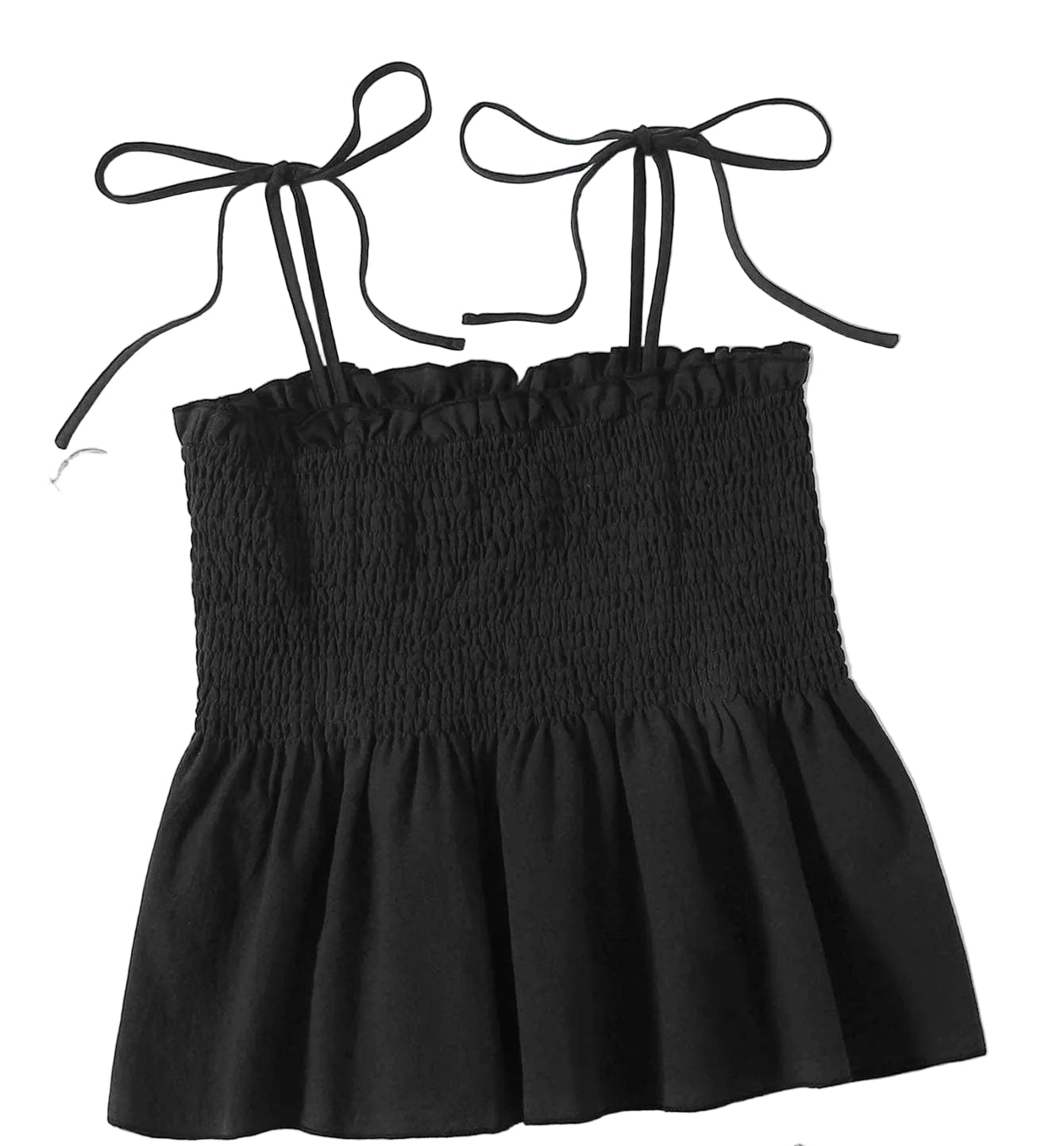 Women’s Sleeveless Top with Adjustable Tie Straps and Shirred Bodice