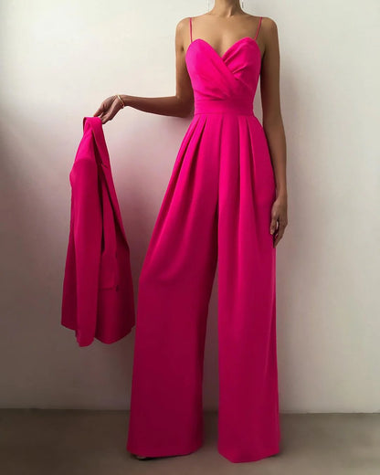 Women’s Sleeveless Wide Leg Jumpsuit with V-Neck Wrap Front
