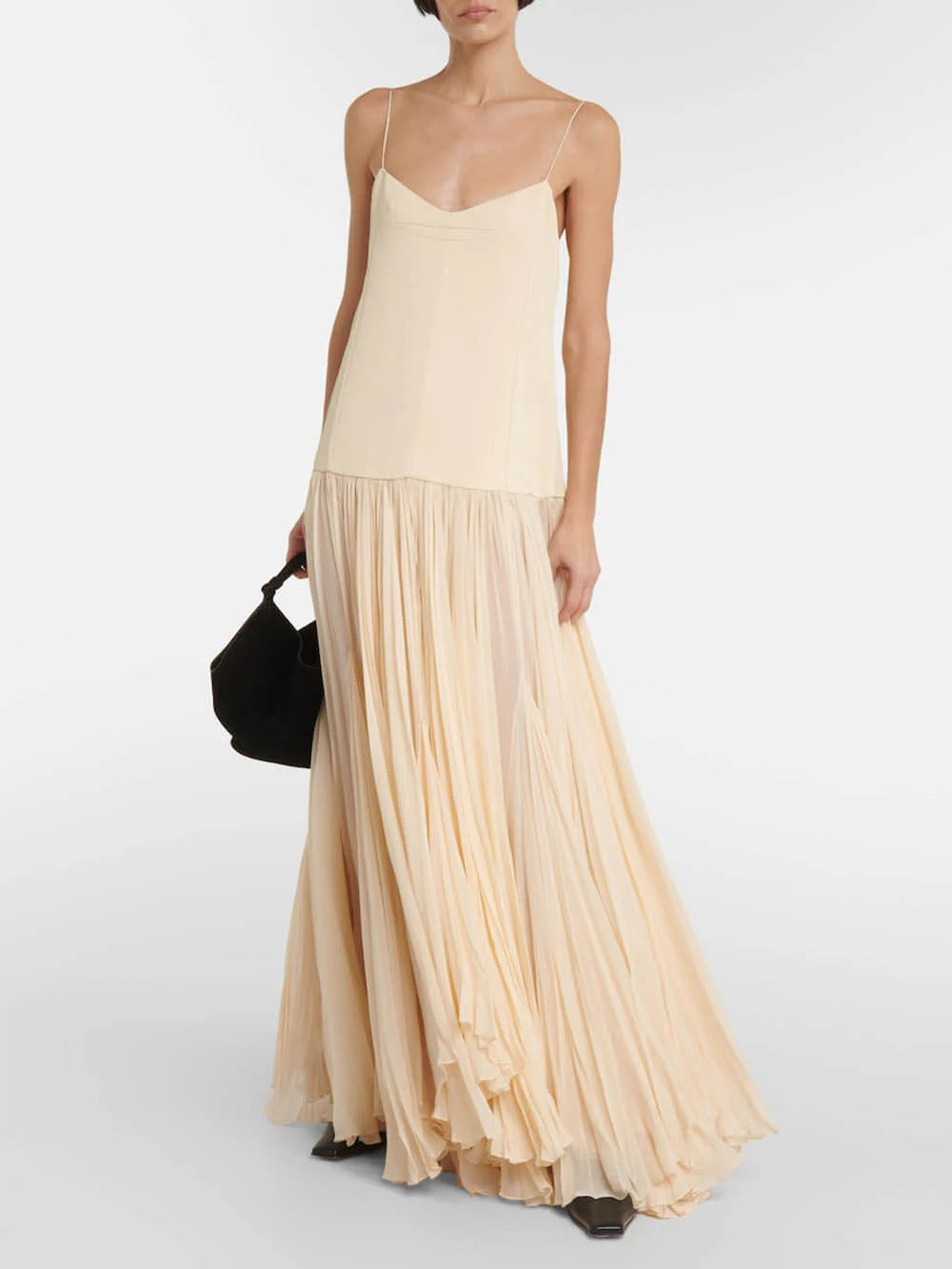 Women’s Spaghetti Strap Maxi Dress with Pleated Skirt and Tiered Hem