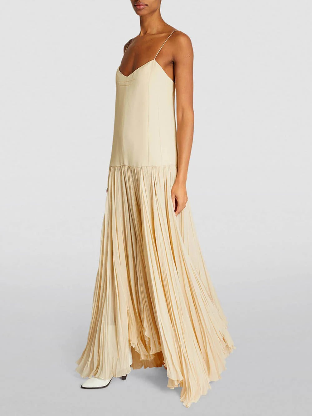 Women’s Spaghetti Strap Maxi Dress with Pleated Skirt and Tiered Hem