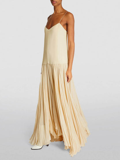 Women’s Spaghetti Strap Maxi Dress with Pleated Skirt and Tiered Hem