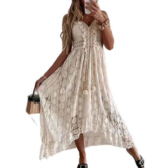 Women’s Spaghetti Strap Maxi Dress with Lace Panel Details