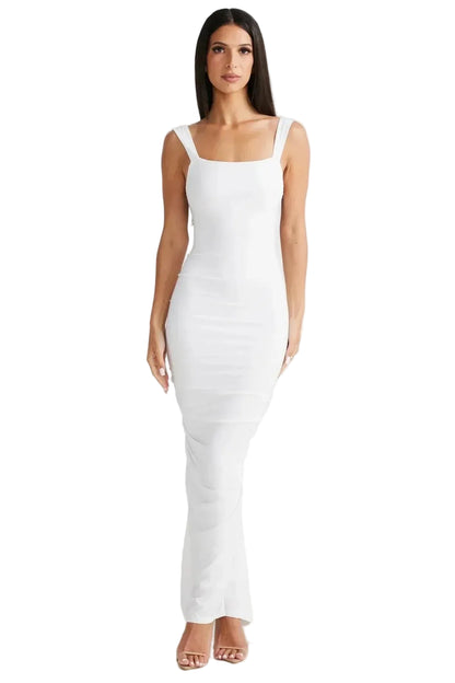 Women’s Square Neck Maxi Dress with Open Back and Ruched Back