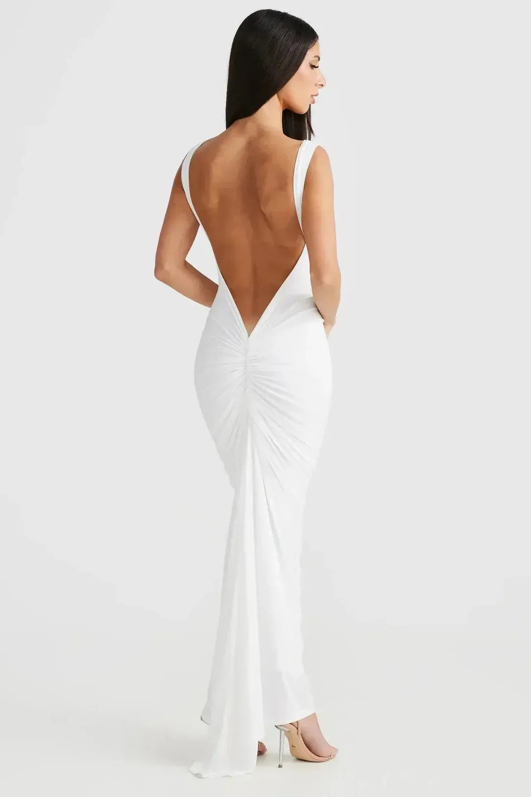 Women’s Square Neck Maxi Dress with Open Back and Ruched Back