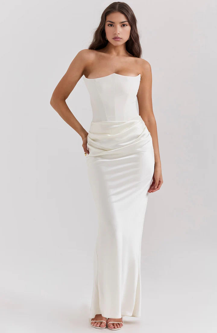 Women’s Strapless Formal Maxi Dress with Defined Waist